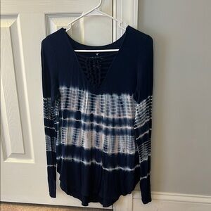 American Eagle Women's Navy Tie-Dye Top